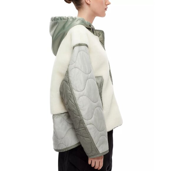 1195$ Shoreditch Ski Club Alva Shearling Mixed Media Jacket Size M Natural White - Picture 3 of 5